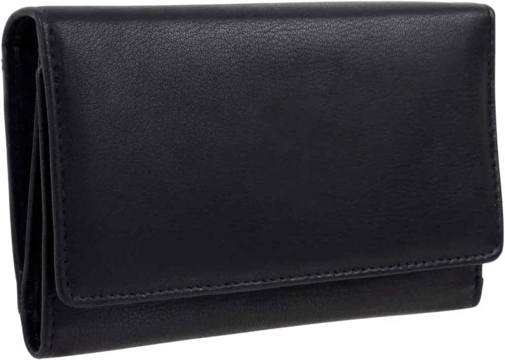 Womens Tri-Fold Flap Over Purse/Wallet - Black