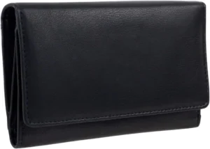 Womens Tri-Fold Flap Over Purse/Wallet - Black