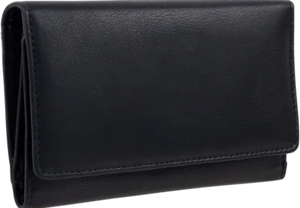 Womens Tri-Fold Flap Over Purse/Wallet - Black