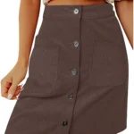 NSICBMNO Corduroy Skirts for Women UK Knee Length Skirts Pencil Plus Size Cargo with Pockets Ladies Midi High Waisted Button Up Skirt Casual Work Plus Size