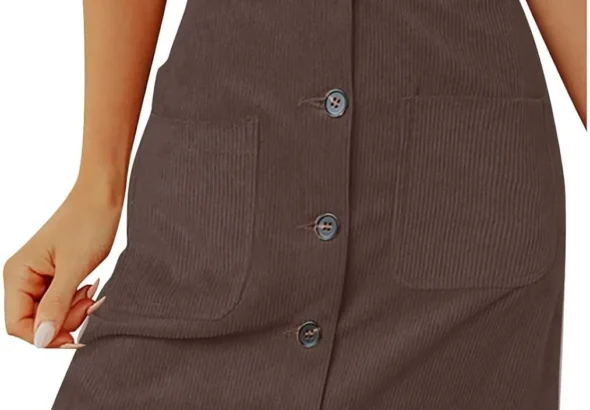 NSICBMNO Corduroy Skirts for Women UK Knee Length Skirts Pencil Plus Size Cargo with Pockets Ladies Midi High Waisted Button Up Skirt Casual Work Plus Size