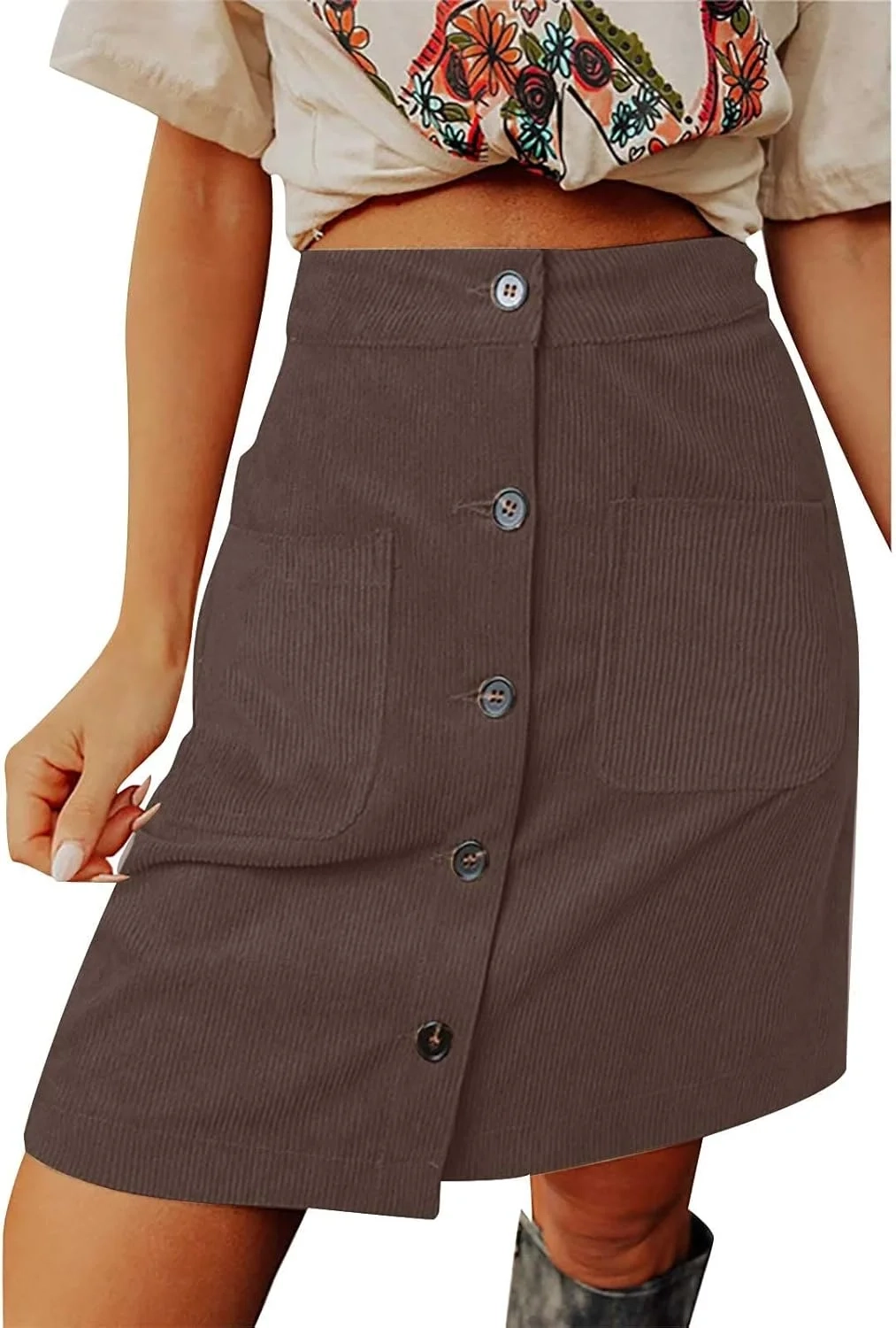 NSICBMNO Corduroy Skirts for Women UK Knee Length Skirts Pencil Plus Size Cargo with Pockets Ladies Midi High Waisted Button Up Skirt Casual Work Plus Size