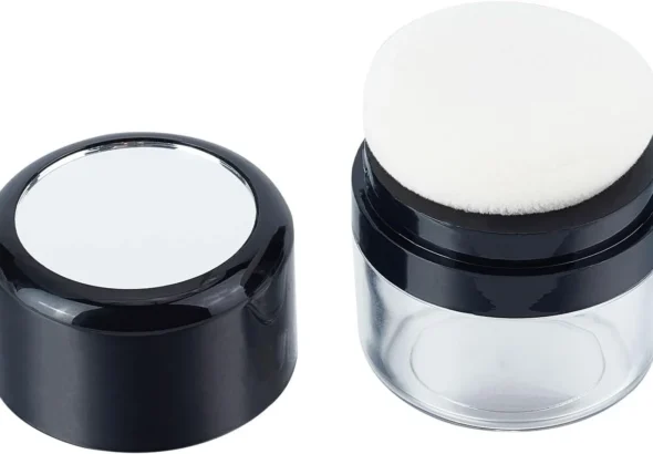 NICENEEDED Empty Loose Powder Container, Cosmetic Make-up Loose Powder Case, Travel Portable Refillable Powder Box with Powder Sponge Applicator for Women and Girls