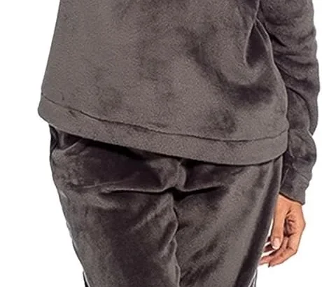 A2Z Ladies Flannel Fleece Pyjama Set Super Soft Charcoal Womens Loungewear with Multi Colour Snooze Applique Warm Winter Nightwear Set Cozy Long Sleeve Top And Elastic Waist Bottoms Soft Fleece PJs