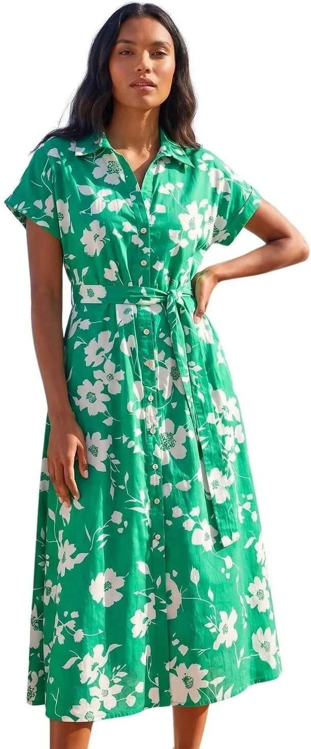 Roman Shirt Dress for Women UK Ladies Short Sleeve Sleeveless Belted Collared Midi Maxi Summer Spring Smart Casual Button Evening Office A Line Swing Skater