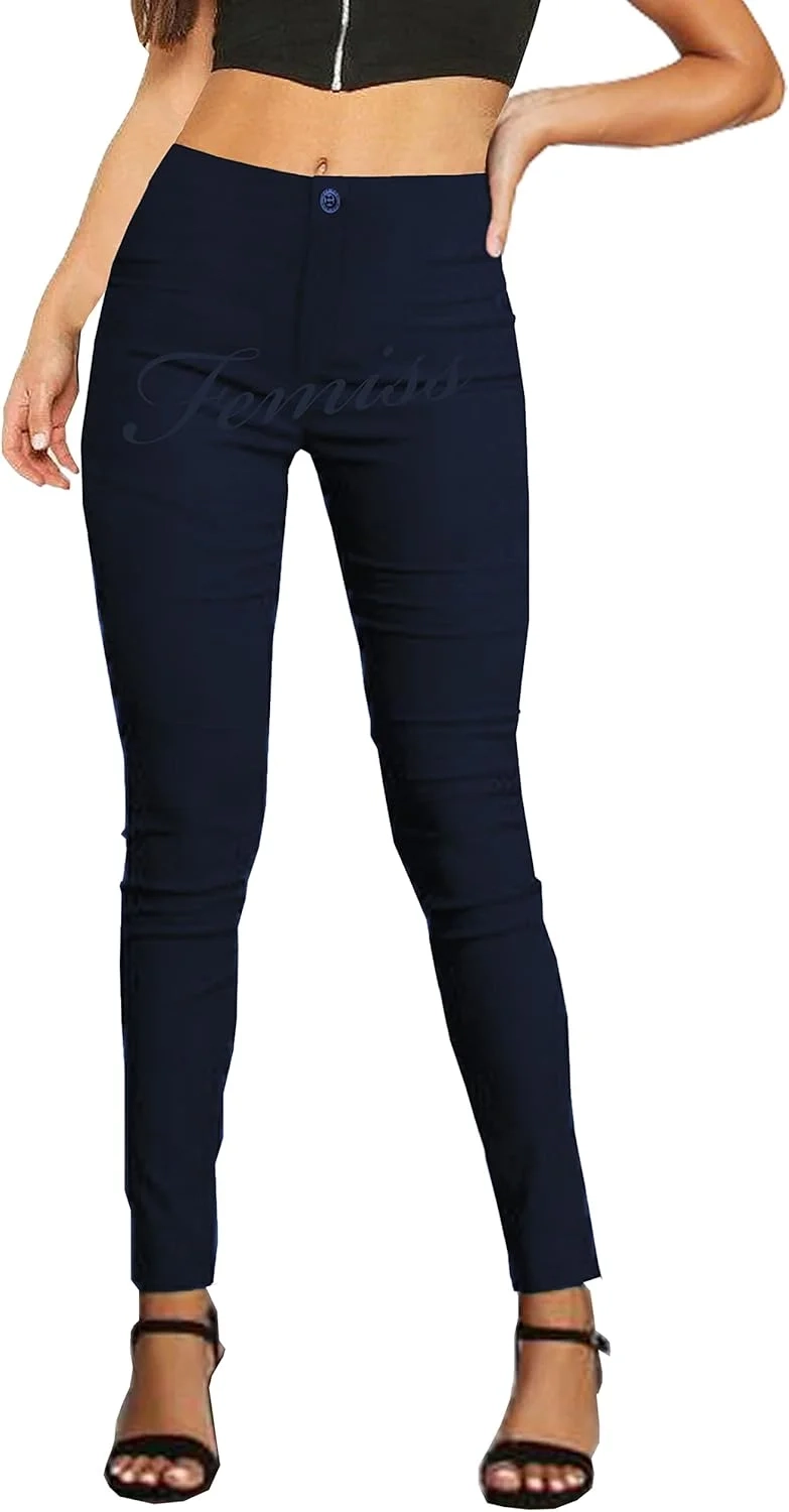 femiss Girls Navy Blue Black Grey School Trousers Women Work Office Skinny Stretch Trousers