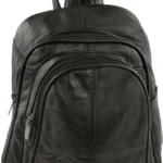 Ladies Soft Real Leather Backpack Rucksack Bag- Triple Zipped (Black)
