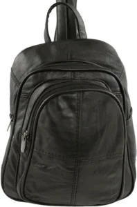 Ladies Soft Real Leather Backpack Rucksack Bag- Triple Zipped (Black)
