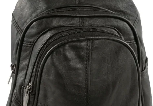 Ladies Soft Real Leather Backpack Rucksack Bag- Triple Zipped (Black)
