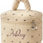 Personalized Embroidered Makeup Bag for Women Custom Corduroy Cosmetic Case,Heart Toiletry Case,Bridesmaid Proposal,Wedding Birthday