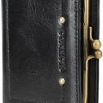 CONTACTS Womens RFID Blocking Wallet Kiss Lock Slim Coin Purse,Genuine Leather Ladies Compact Bifold Case Vintage 8 Credit Card Holder Small Clutch Black