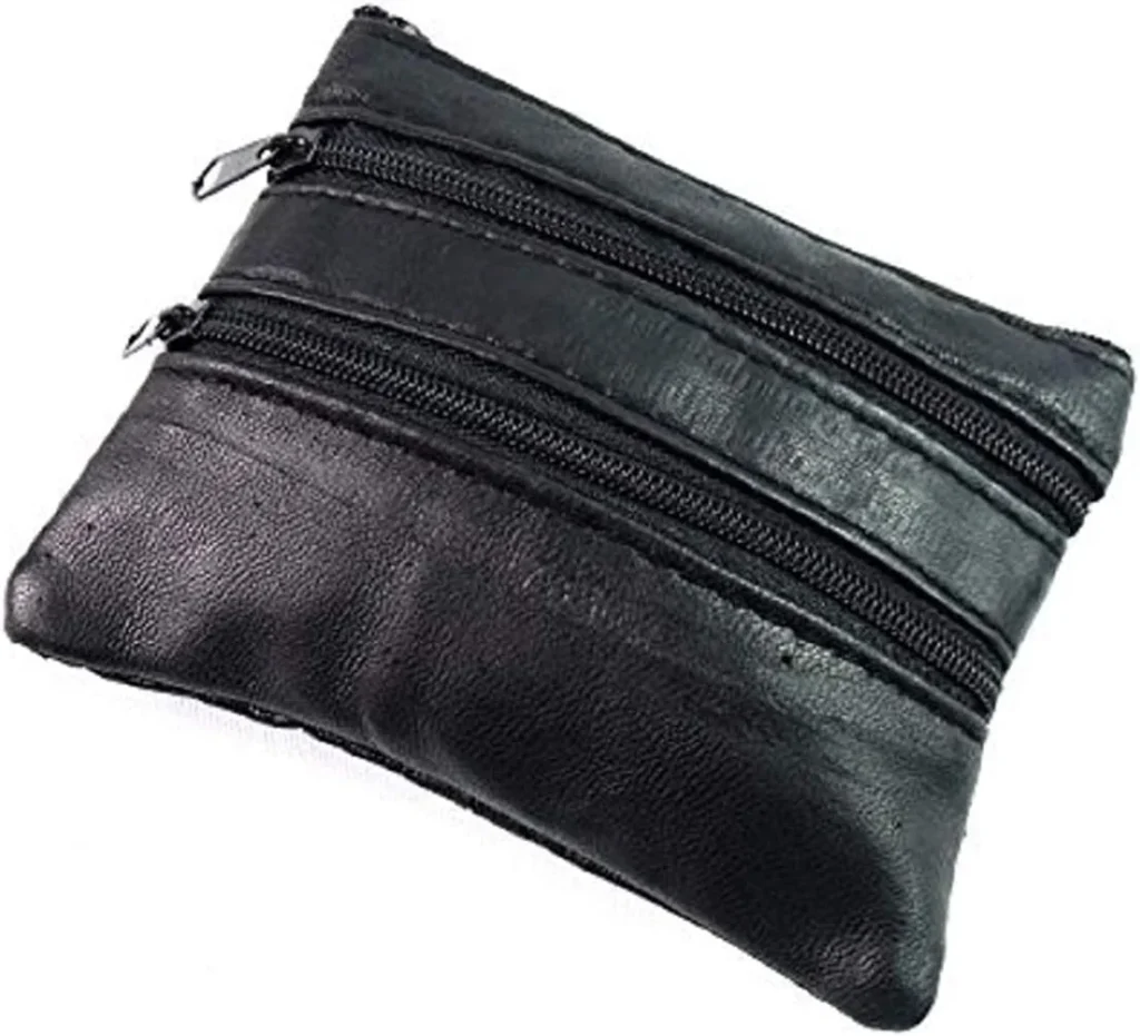 Soft Black Leather 4 Zips Key Holder Purse