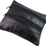 Soft Black Leather 4 Zips Key Holder Purse
