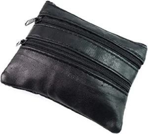 Soft Black Leather 4 Zips Key Holder Purse