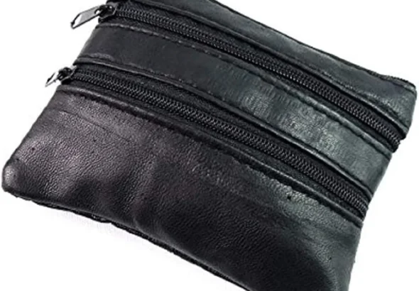 Soft Black Leather 4 Zips Key Holder Purse