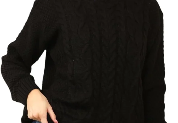 Stylo Online Ladies Cable Knit Jumper  Women Chunky Knitted Crew Neck Oversized Vintage Pullover Sweater Long Sleeve | Warm Winter Casual Top -UK Made- Small to Large