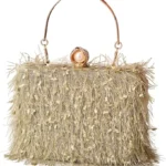 CORIOS Tassel Evening Bag for Women Rhinestone Clutch Bag Beaded Handbag Bridal Wedding Purse Shoulder Bag with Detachable Chain Elegant Crossbody Bag for Cocktail Banquet Prom Party Matcha