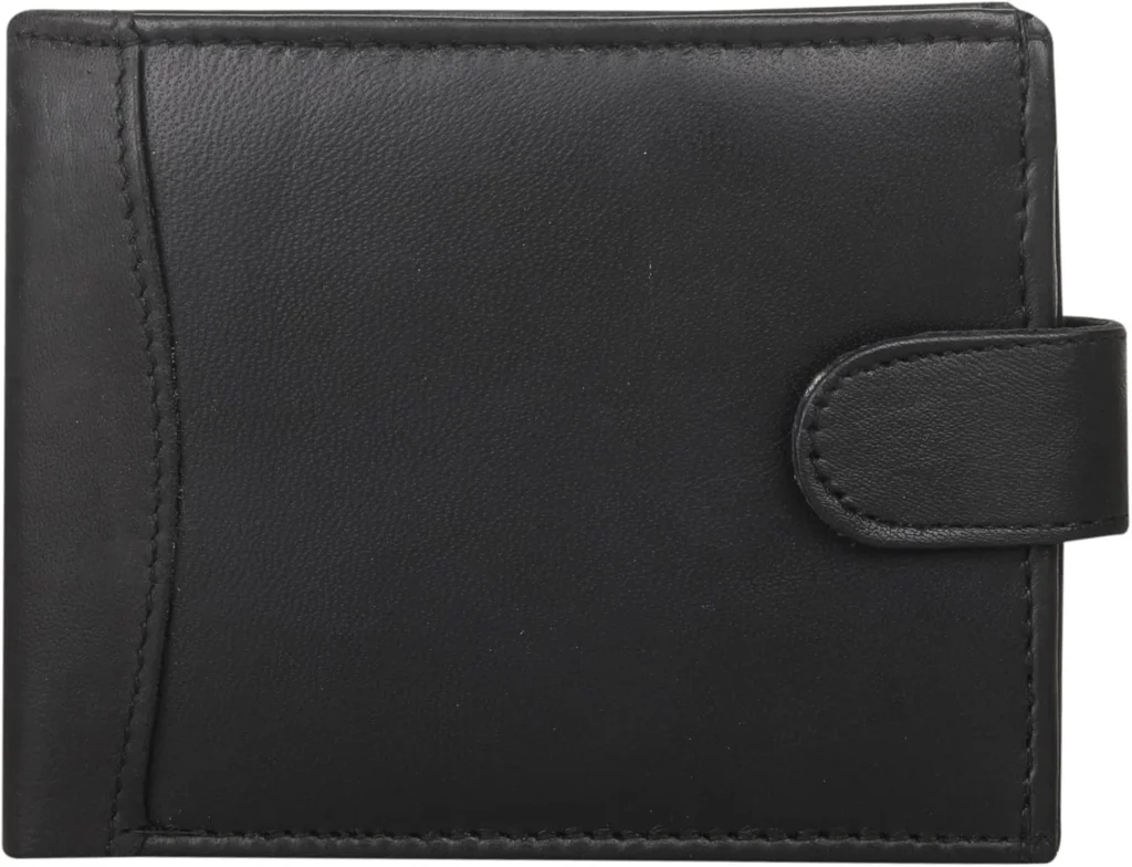 Mens RFID Blocking Genuine Leather Passcase Bifold  Multi Card Holder with Zip Coin Pocket, 2 ID Windows  Premium Leather Wallet 304 (Black)