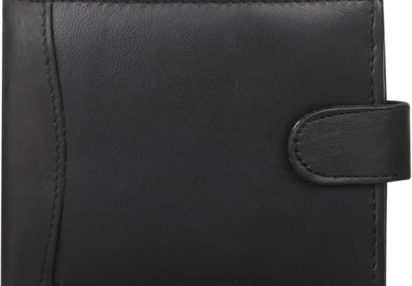 Mens RFID Blocking Genuine Leather Passcase Bifold  Multi Card Holder with Zip Coin Pocket, 2 ID Windows  Premium Leather Wallet 304 (Black)
