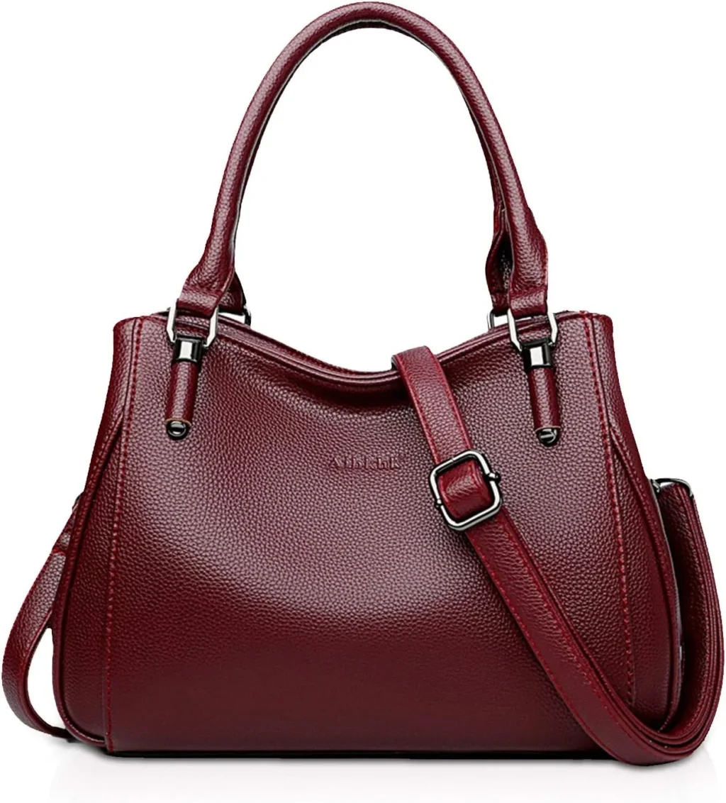 NICOLE & DORIS Elegant Tote Bag Women Handbag with Zipper Top Handle Bag Trend Shoulder Bag PU Leather Messenger Bag Casual Crossbody Bag Red Wine