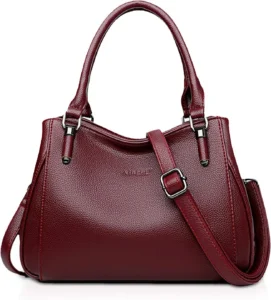 NICOLE & DORIS Elegant Tote Bag Women Handbag with Zipper Top Handle Bag Trend Shoulder Bag PU Leather Messenger Bag Casual Crossbody Bag Red Wine
