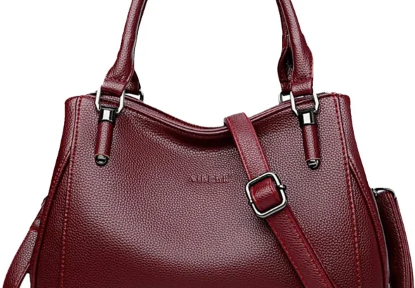 NICOLE & DORIS Elegant Tote Bag Women Handbag with Zipper Top Handle Bag Trend Shoulder Bag PU Leather Messenger Bag Casual Crossbody Bag Red Wine