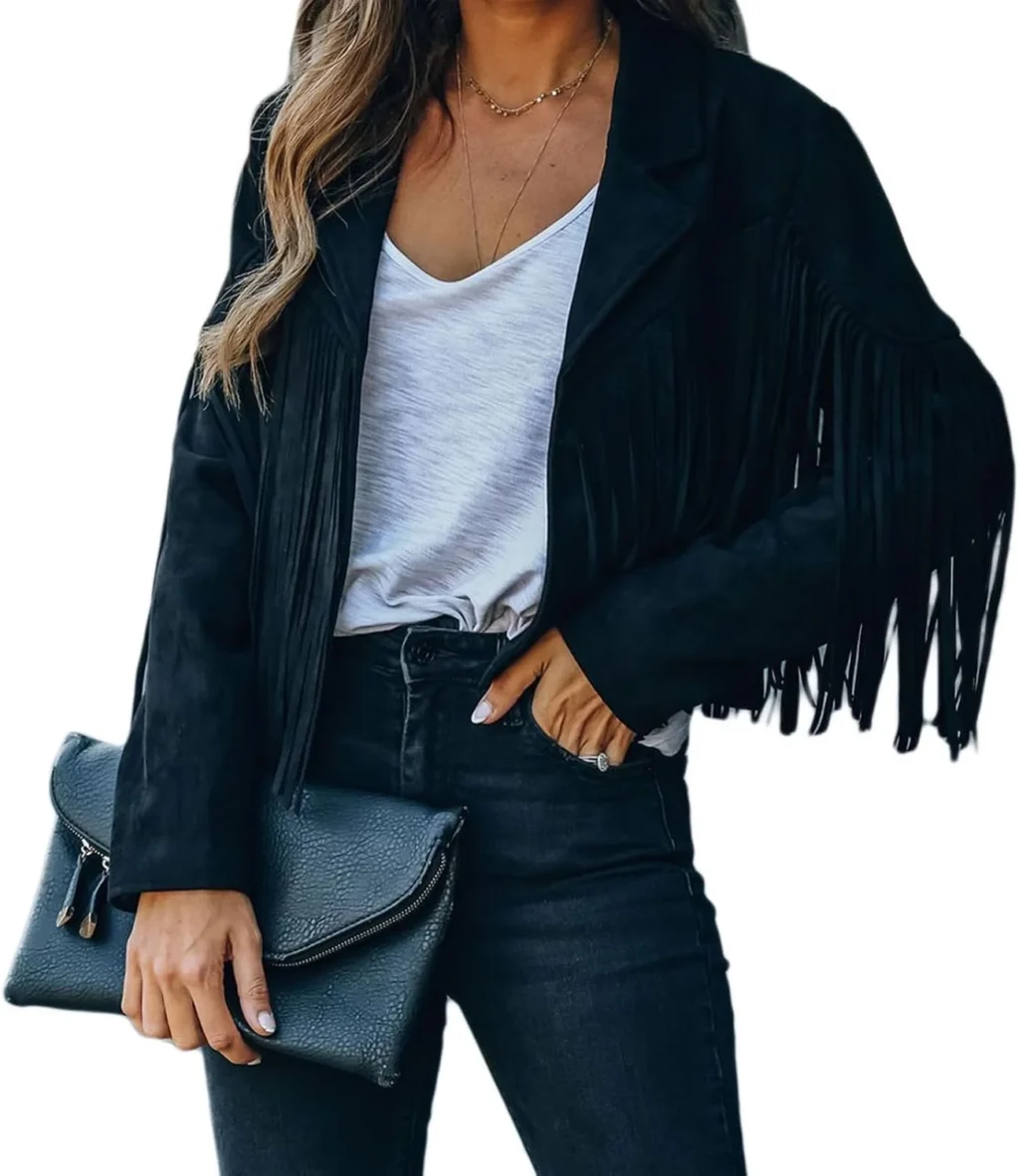 Faux Suede Leather Jackets For Women Trendy Fall Western Fringe Cropped Jacket 2026 Tassel Motorcycle Crop Coats