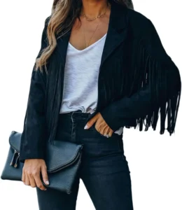 Faux Suede Leather Jackets For Women Trendy Fall Western Fringe Cropped Jacket 2026 Tassel Motorcycle Crop Coats