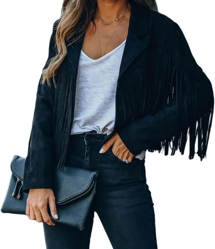 Faux Suede Leather Jackets For Women Trendy Fall Western Fringe Cropped Jacket 2026 Tassel Motorcycle Crop Coats