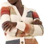 Roman Originals Stripe Buttoned Knit Cardigan for Women UK - Ladies Everyday Autumn Winter V-Neckline Comfy Soft Evening Vacation Work Party Night Out