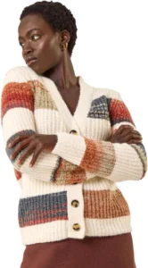 Roman Originals Stripe Buttoned Knit Cardigan for Women UK - Ladies Everyday Autumn Winter V-Neckline Comfy Soft Evening Vacation Work Party Night Out