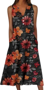 Women's Summer Maxi Dresses - Sleeveless V-Neck Causal Ladies Dresses - Cotton Linen Lightweight Breathable Loose Fit Sundress - Fashion Holidady Party Elegant Trendy Beach Clothes