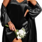 Ekouaer Women's Satin Robes for Bridesmaids 2 Pack Silk Nightgown and Dressing Gown Lace Cami Sleepwear with Robe S-XXL
