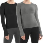 MathCat Seamless Workout Shirts for Women Long Sleeve Yoga Running Shirt Breathable Athletic Tops Slim Fit 2 Pack