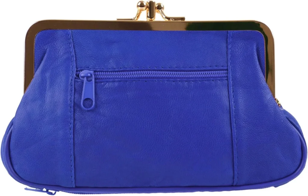 Ladies Double Clasp Coin Purse with Space for Credit Card -Blue