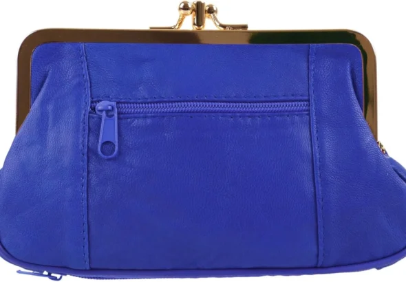 Ladies Double Clasp Coin Purse with Space for Credit Card -Blue