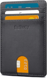 Buffway, Men's Slim Wallet, Minimalist Slim Front Pocket Leather RFID Blocking Credit Card Holder for Business and Travel