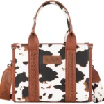 WRANGLER Cow Print Tote Bag for Women Western Top Handle Handbag with Guitar Strap