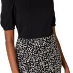 Amazon Essentials Women's Regular-Fit Puff Short-Sleeve Crewneck T-Shirt, Black, Medium