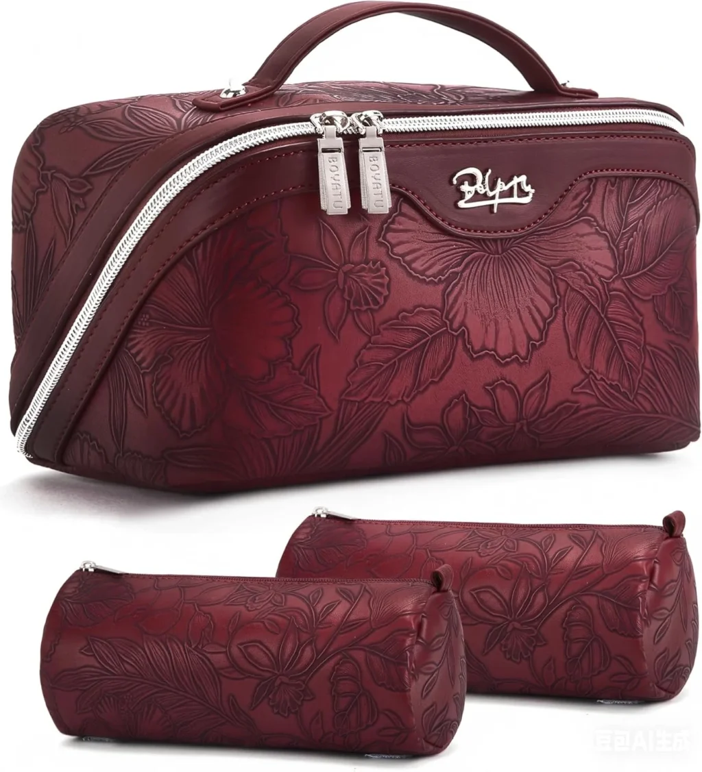 3 Pack Large Capacity Travel Makeup Bag Toiletry Bag PU Leather Toiletry Bag for Women Portable Large Mouth Pouch with Divider and Handle