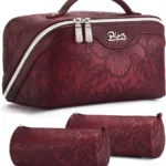 3 Pack Large Capacity Travel Makeup Bag Toiletry Bag PU Leather Toiletry Bag for Women Portable Large Mouth Pouch with Divider and Handle