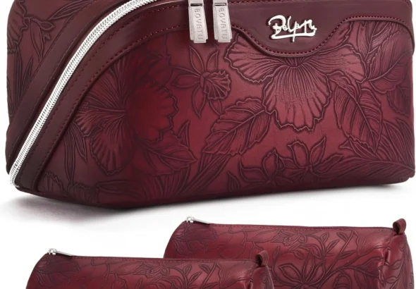 3 Pack Large Capacity Travel Makeup Bag Toiletry Bag PU Leather Toiletry Bag for Women Portable Large Mouth Pouch with Divider and Handle