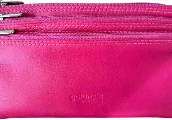 Golunski Genuine Nappa Leather 3-Zip Coin Purse for Women  Compact Ladies Wallet with Multiple Compartments (Pink)