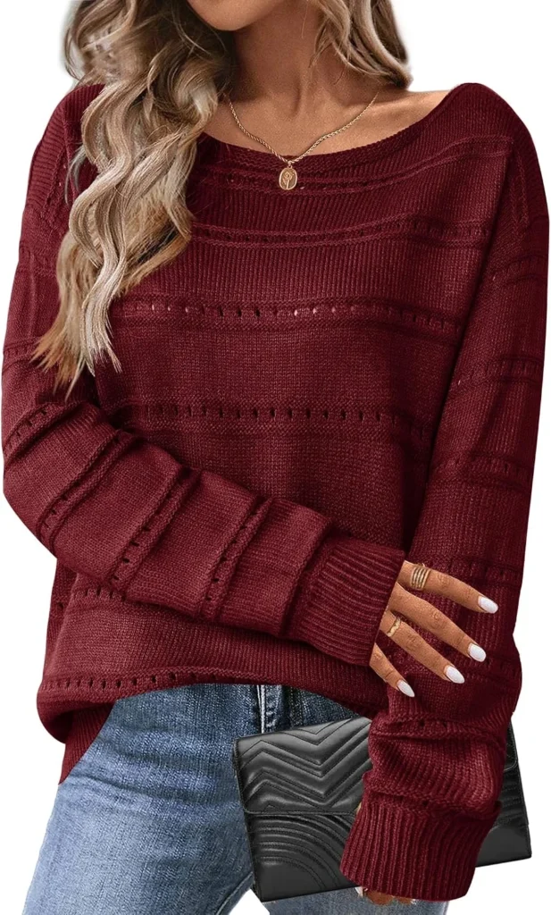 HOTOUCH Jumpers for Women UK Long Sleeve Autumn Winter Sweater Soft Hollow Out Pullover Top Long Off the Shoulder Knitted Jumper