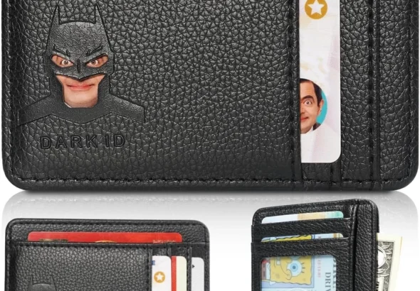 Artvibe Dark ID Leather Bat Wallet for Men - Superhero Face Eyes Cutout Card Holder for Men - Fathers Day, Birthday, Anniversary