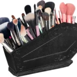 Maitys Coffin Makeup Brush Holder Gothic Wooden Organizer Spooky Coffin Case Gifts for Women Cosmetic Display Cases Spooky Home Office Pencil Brushes Organizer Bathroom Christmas Decor Accessories