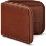 Yoshi Mens RFID Blocking Full Zip Around Leather Coin Pocket Wallet (Brown)