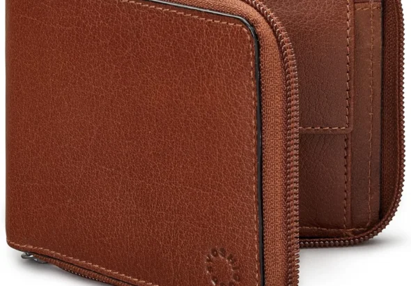 Yoshi Mens RFID Blocking Full Zip Around Leather Coin Pocket Wallet (Brown)