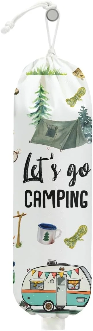 Camping Plastic Bag Holder, Tent Rv Bonfire Wall Mount Trash Bag Holder | Large Reusable Grocery Bags Organizer Storage Dispenser for Camp Kitchen Pantry, Camping Gifts for Women Men Camper