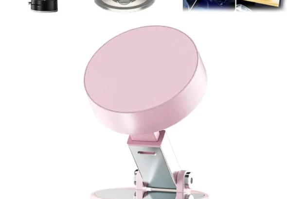 Oudvaker Foldable Magnetic Vacuum Phone Holder, 360 Electric Suction Car Mount, Double-Sided Swivel Stand for Car, Mirror, Gym, Kitchen, Hands-Free Portable Phone Holder (Pink)